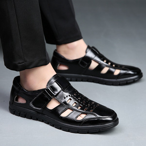 Sandalias Planas de Verano para Hombre, de Cuero Genuino, Punta Cerrada, Transpirables, con Suela de Goma, Casuales, con Cierre de Velcro y Entresuela de EVA - Product Image 5