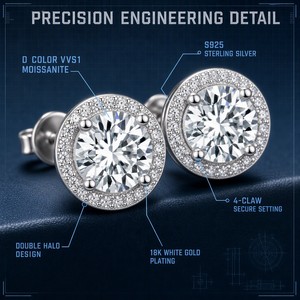 <span class=keywords><strong>Orecchini</strong></span> Hip Hop Miami 5.0mm 6.5mm 8.0mm in <span class=keywords><strong>Argento</strong></span> <span class=keywords><strong>925</strong></span> con Certificato GRA, Moissanite D VVS1 - Product Image 1