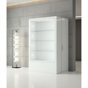 ตู้โชว์ทันสมัย ​​120x40x196 ซม. สีขาวเงา ไฟ LED ประตูกระจกนิรภัย ตู้เก็บของแบบมีกุญแจล็อค - Product Image 3