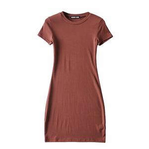 Sac à manches courtes pour femme, vêtements d'été tendance, couleur pure, mode féminine, col rond, slim et décontractée, hanche, robe courte - Product Image 5