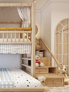 Letto a Castello Semplice per Bambini in Legno Massello, Personalizzazione Completa, Letto Multipersona Multifunzionale a Due Piani - Product Image 2