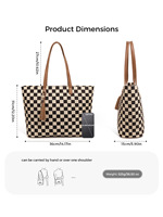 Tas tangan kapasitas besar Tote kulit Vegan buatan mode wanita tas bahu Tote wanita kulit kotak-kotak kualitas bagus PU