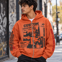 Sweat à capuche coupe ample pour homme 450 g/m² avec imprimé graphique délavé au soleil et effet usé, style streetwear, pull orange personnalisé Vibe