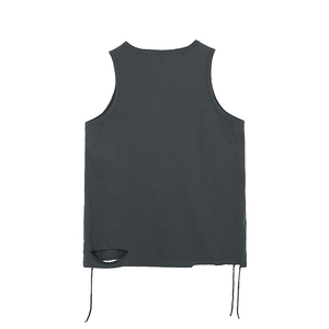 Canotta <span class=keywords><strong>Uomo</strong></span> Estiva Oversize Nera Vintage Strappata Senza Maniche in Maglia Lavorata a Maglia, Stile Hip Hop, Effetto Usurato - Offerta Calda - Product Image 5