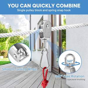 Paslanmaz çelik 316/304 tek kasnak blok tel halat çekme tekerlek bahar yaylı kancalar ile tekne aksesuarları için - Product Image 5