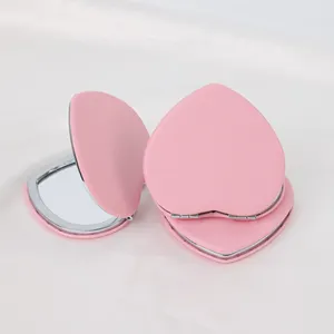 Customized Logo Round mirror cosmetic Double Side Metal makeup mirror PU leather heart shape Pocket Mirror