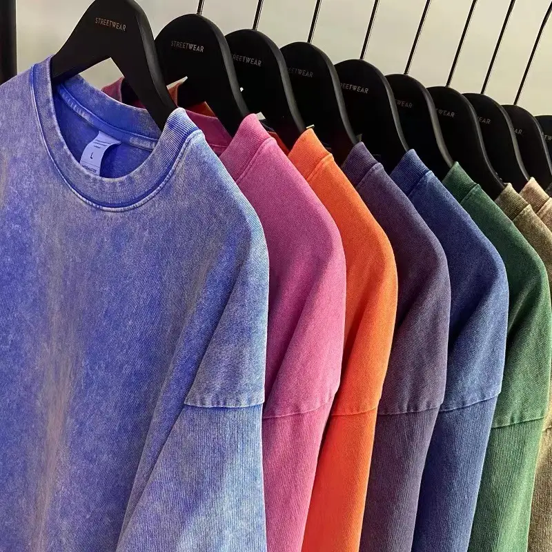2023 polyester düz pamuk karışımı asit yıkama boş vintage t-shirt erkekler için giysi t-shirt yüksek kalite toptan