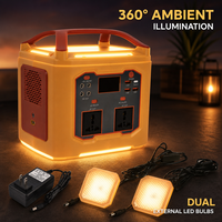 Station d'alimentation portable 300W, batterie LiFePO4 256Wh, générateur solaire, onduleur à onde sinusoïdale modifiée, type C, 4x lumières d'ambiance