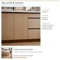 Meuble de cuisine en bois massif sur mesure, aménagement contemporain avec îlot, boîtes en panneaux mélaminés, tiroirs à fermeture amortie et unités modulaires
