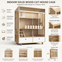 Rumah Kucing Kayu Indoor dengan Toilet, Kabinet Kucing Kayu Solid untuk Semua Musim