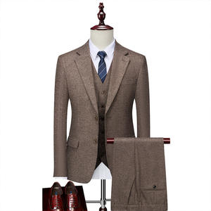Otoño-Invierno Formal Negocios Esmoquin Boda Gris Lana Tweed Single Breasted Men Suite 3 Piezas - Product Image 6