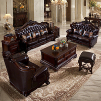 Canapé d'angle en cuir véritable de style rétro européen en forme de U, en bois massif, en cuir de vachette première couche, pour salon