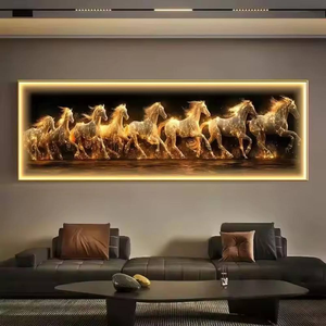 Décoration de salon de luxe : Tableau LED en cristal avec 7 chevaux au galop, impressions d'<span class=keywords><strong>animaux</strong></span> traditionnels, affiches murales équestres - Product Image 4