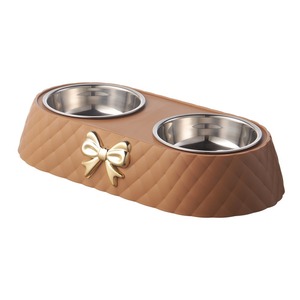 Bol double pour animaux de compagnie en acier inoxydable avec nœud papillon - Luxe antidérapant en gros - Product Image 3