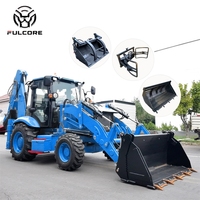 Chargeuse sur pneus diesel certifiée CE FULCORE 1,5 m³ avec godet de rétrocaveuse pour le terrassement avant et l'excavation arrière, idéale pour les travaux municipaux