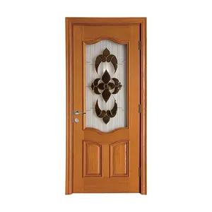 Recyclable Best Quality Wooden Door With Gorgeous Flower Glass Design