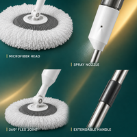 Serpillère multi-usage 4-en-1 avec pulvérisateur, panier en plastique, manche extensible en acier inoxydable et tête de serpillière en microfibre flexible à 360°