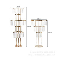 Supports floraux hauts en fil métallique doré pour centres de table de mariage, ornements de mariage, avec cristaux, pour événements, anniversaires, fabriqués en Chine