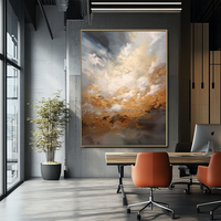 Peinture décorative d'intérieur sur toile faite à la main avec texture dorée et cadre pour art mural, peinture peinte à la main