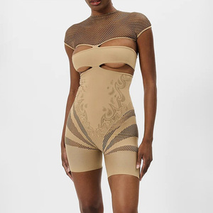 Combinaison courte en tricot pour femmes, couleur unie, jacquard, haute élasticité, tenue de soirée - Product Image 2