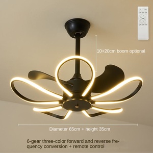 Ventilateur de plafond LED décoratif pour la maison quatre pales vitesse du vent télécommande métal doré noir finition moteur à courant continu corps de lampe en verre - Product Image 2