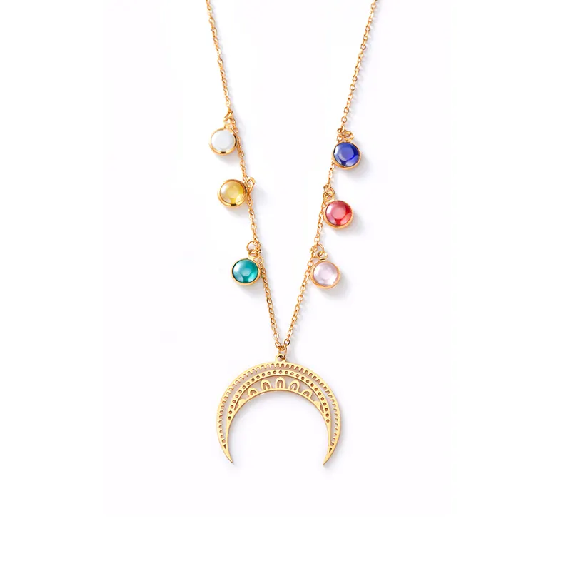 Brand Manufacturer Custom Laser Cutting Birth Moon Necklace Personalized Month Stones Crescent Necklace