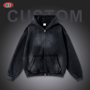 Felpe <span class=keywords><strong>con</strong></span> Zip Oversize Personalizzate 400GSM, Stile Vintage <span class=keywords><strong>con</strong></span> Effetto Lavaggio Acido - Product Image 1