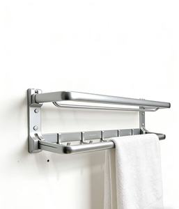 Porte-serviettes <span class=keywords><strong>de</strong></span> <span class=keywords><strong>salle</strong></span> <span class=keywords><strong>de</strong></span> <span class=keywords><strong>bain</strong></span> double barre, design moderne, pliable, en aluminium spatial multicouche, finition chromée, écologique, à poser au sol - Product Image 1