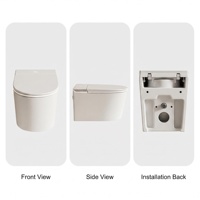Ensemble complet de toilettes intelligentes murales en céramique avec cadre en fer, commande vocale, bouclier anti-éclaboussures, bidet, chasse d'eau à détection au pied, design moderne
