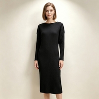 Robe fourreau Miyake automne à manches chauve-souris et col rond, haut de gamme, pour femme, qui flattere la silhouette, idéale pour le bureau ou les occasions décontractées, lavable
