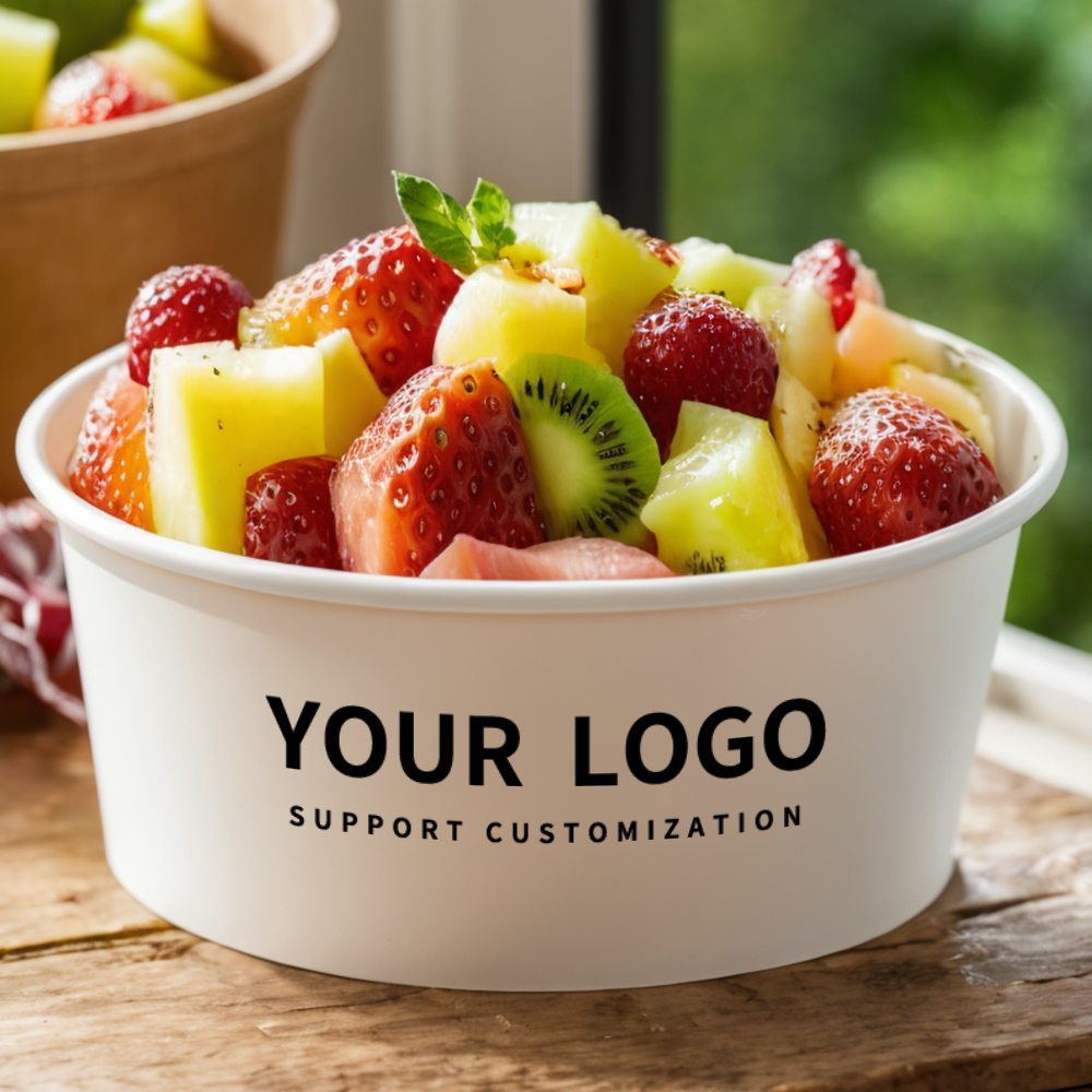 Craft Ripple Wall Food Grade Soup Cup Foil Salad White Disposable paper Instant Noodle bowls For Induction Cooker Container