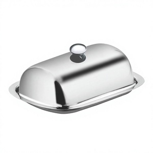 Vente en gros Boîte à beurre en acier inoxydable personnalisée Plat à fromage Beurrier en plastique avec couvercle Bols élégants couverts en acier inoxydable - Product Image 1