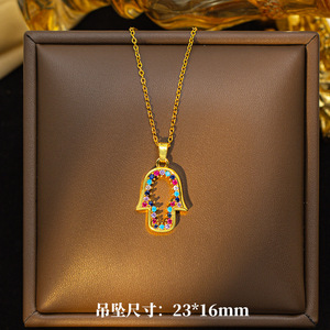 Collier ras <span class=keywords><strong>du</strong></span> cou en cuivre motif main de la balance pour femme, pendentif zircon scintillant, bijou de clavicule personnalisé haut de gamme et tendance - Product Image 2