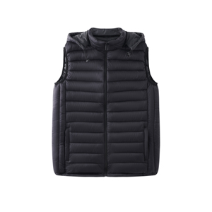 Haut d'automne matelassé sans manches pour trajets urbains, avec capuche longue amovible, fermeture éclair, col montant, enduit, écologique, imperméable, uni - Product Image 1