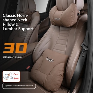 Cojín de cuello y asiento para coche de niña, estilo sencillo, de gamuza y terciopelo, relleno de algodón, con logo de marca de coche - Product Image 3