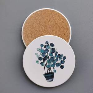 Vente en gros <span class=keywords><strong>de</strong></span> sous-verres en céramique ronds en pierre absorbants feuilles vertes pour avec base en liège pour boire - Product Image 6