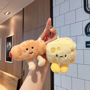 Porte-clés et breloque de sac en peluche, mignon, en forme de croissant, de hot-dog au fromage ou de pain français, jouet en peluche, pendentif pour sac à dos, accessoire de poupée, imitation alimentaire - Product Image 1