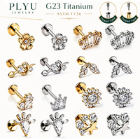 Bijoux en Titane G23, Piercing de Cartilage à Filetage Interne, Zircon Marquise Poire, Labret à Dos Plat, Boucles d'Oreilles, Vente en Gros de Bijoux