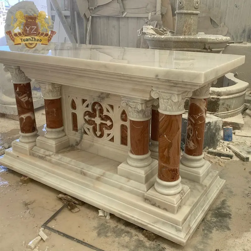 YZ meja Gereja desain Modern dekoratif ukiran tangan batu alam agama Kudus marmer berongga