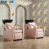 Fauteuil de Barbier en Acier Inoxydable Doré avec Massage et Rehausseur Électrique pour les Jambes, Lit de Lavage Personnalisable, Bac en Céramique Noir