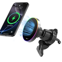Accessoires de voiture, éclairage ambiant RGB, support de téléphone magnétique réglable pour aérateur, chargeur sans fil 15W, support de chargeur rapide pour voiture pour iPhone