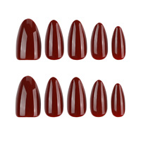 Lefan Wijnrood Effen kleur Draagbare nageltips Minimalistische manicure Amandelvormige korte opdruknagels voor de vingers Aanpasbaar