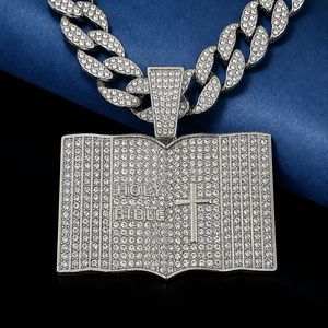 Vergoldeter Legierungs-<span class=keywords><strong>Bibel</strong></span>-Kreuz-Anhänger mit Strass, Iced Out, religiöse Hip-Hop-Halskette mit Kubanischer Kette, sofort lieferbar - Product Image 1