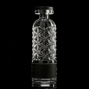 Botella de Licor de Cristal Tallado a Mano de Primera Calidad con Funda de Cuero Negro para Whisky, Vodka, Brandy, Juego de Regalo de Decantador - Product Image 1