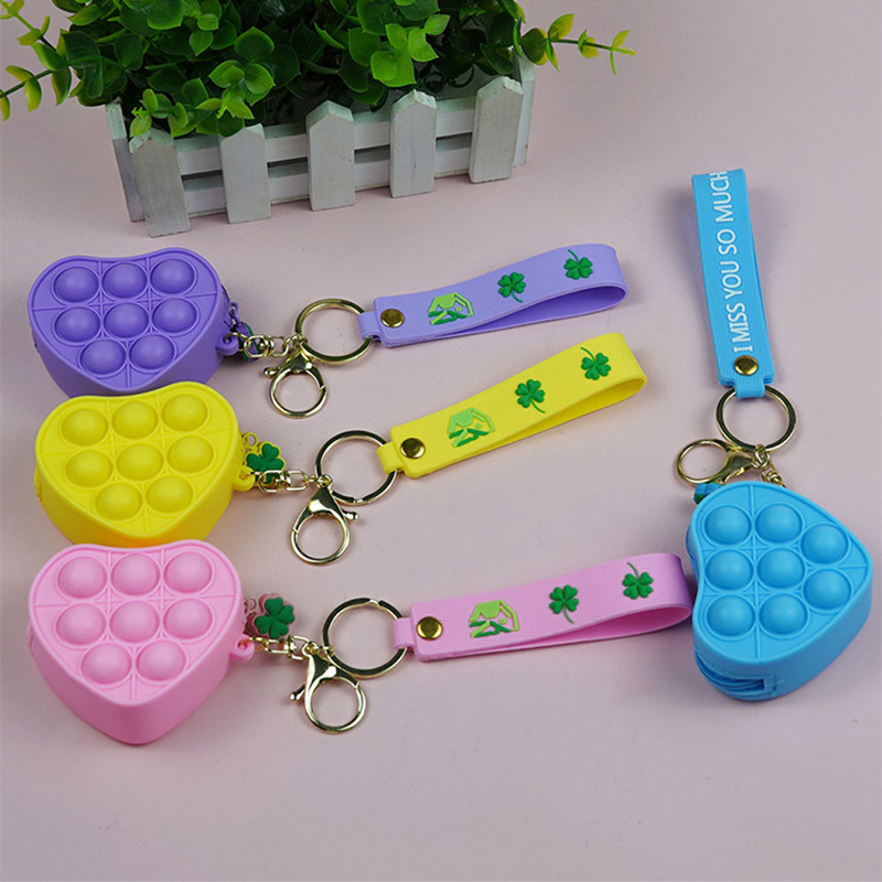 Keychain Purse Earplug Headset Key Coin Purse Charm Keychain POP Push Bubble Stress Relief Key Chain With Hand Strap