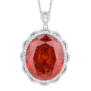 High Quality Eco-friendly Copper Oval Bird Nest Design Red Cubic Zirconia Jewelry Large Gemstone Pendant Necklace for Women Gift - Product Image 1