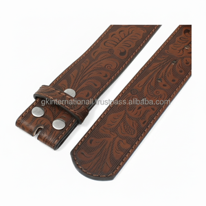 Sangle de ceinture sculptée à la main en cuir occidental de qualité supérieure pour hommes et femmes avec fermeture à bouton-pression pour boucle - Product Image 1