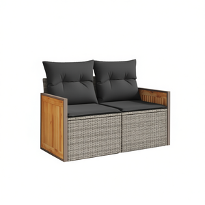 Sofá de Jardín Gris Oscuro de Dos Plazas, Muebles de Exterior de Ratán, Cojines Impermeables, Diseño Contemporáneo - Product Image 1