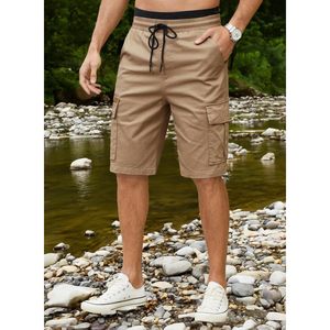 JMIERR, pantalones deportivos informales para correr para hombre, pantalones cortos Cargo de pana, cómodos algodón, poliéster, decoración con logotipo, hasta la rodilla, teñido liso - Product Image 1