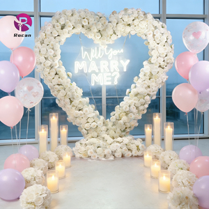 Décoration de mariage, chemin de fleurs rouge, rangée de fleurs artificielles, <span class=keywords><strong>cadre</strong></span> d'arche en forme de cœur, fleurs <span class=keywords><strong>avec</strong></span> des roses rouges pour la proposition de mariage - Product Image 5